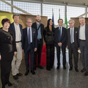 Design Answers: inaugurazione. Da sinistra: Antonella Andriani e Andrea Rovatti, vicepresidente e presidente di ADI Lombardia, Umberto Cabini, presidente della Fondazione ADI Collezione Compasso d'Oro, il designer Giorgio Caporaso, l'assessore regionale al Turismo, Marketing territoriale e Moda Lara Magoni, il presidente Attilio Fontana, il presidente ADI LucianoGalimberti, il designer Massimo Farinatti, con due giovani designer.photo Daniela Berruti