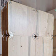 Moretto Plus - Modular Moretto Plus system created by Giorgio Caporaso with a cardboard body
and blue wood finishes