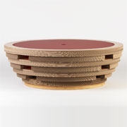 Tappo XL: coffee table with a modern and sustainable design for furnishing private and contract environments. Made of cardboard with wooden finishes and methacrylate top in various colors and finishes. Design Giorgio Caporaso for Lessmore